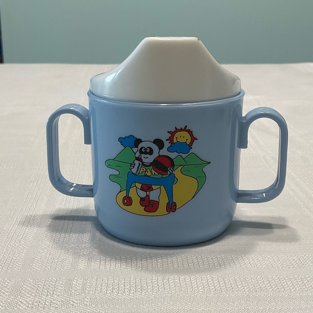 Blue Sippy Cup with Cartoon Design
